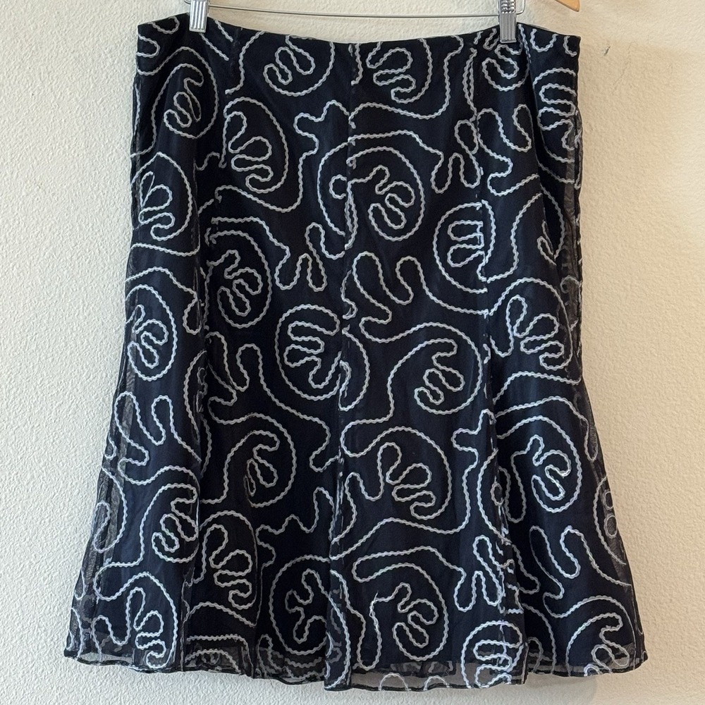 Art Wear Rick Rack Mesh‎ Skirt Silk Lined Abstract Swirl A Line Black 16